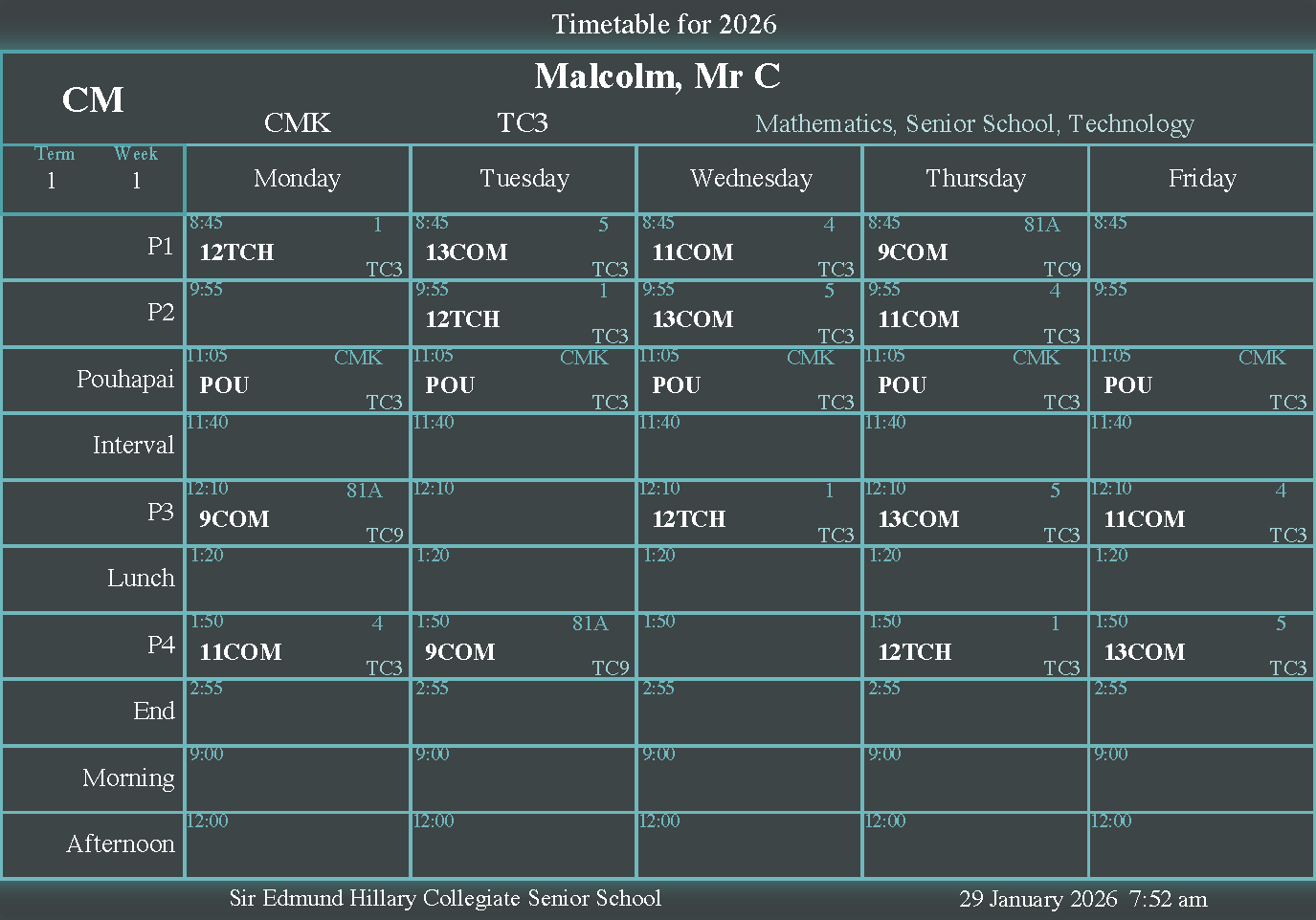 Timetable